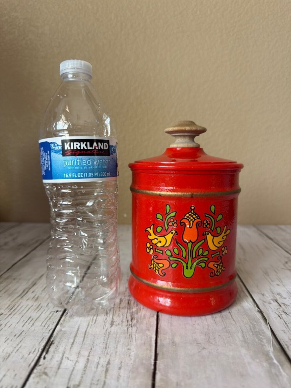 MCM Kromex Small Canister Red Birds Floral Enamel Metal K-679 USA - Replacement - Picture 11 of 11